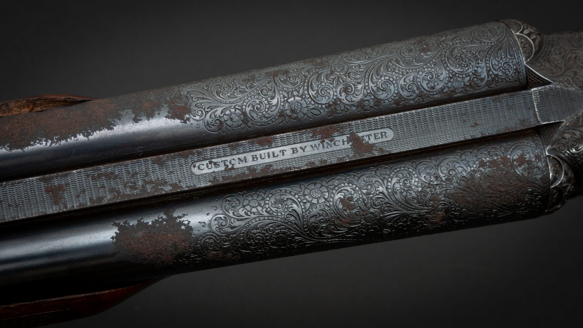 Winchester Model 21 American 20 gauge side-by-side shotgun, before restoration services performed by Turnbull Restoration of Bloomfield, NY