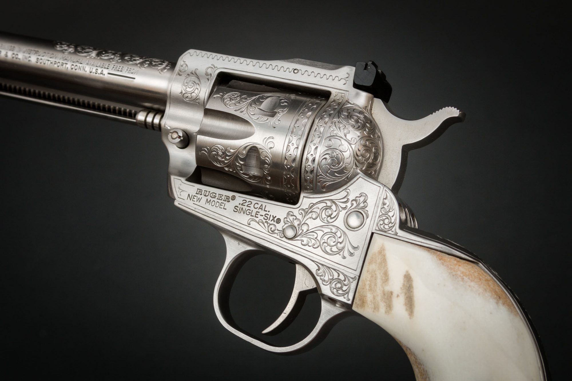 Stainless Ruger Single Six engraved by Robert Kain