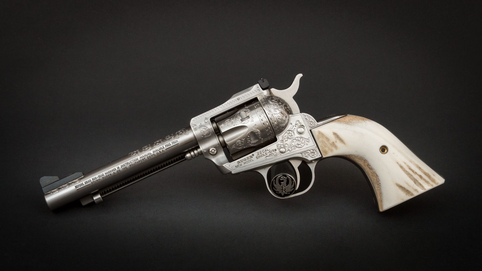 Stainless Ruger Single Six engraved by Robert Kain