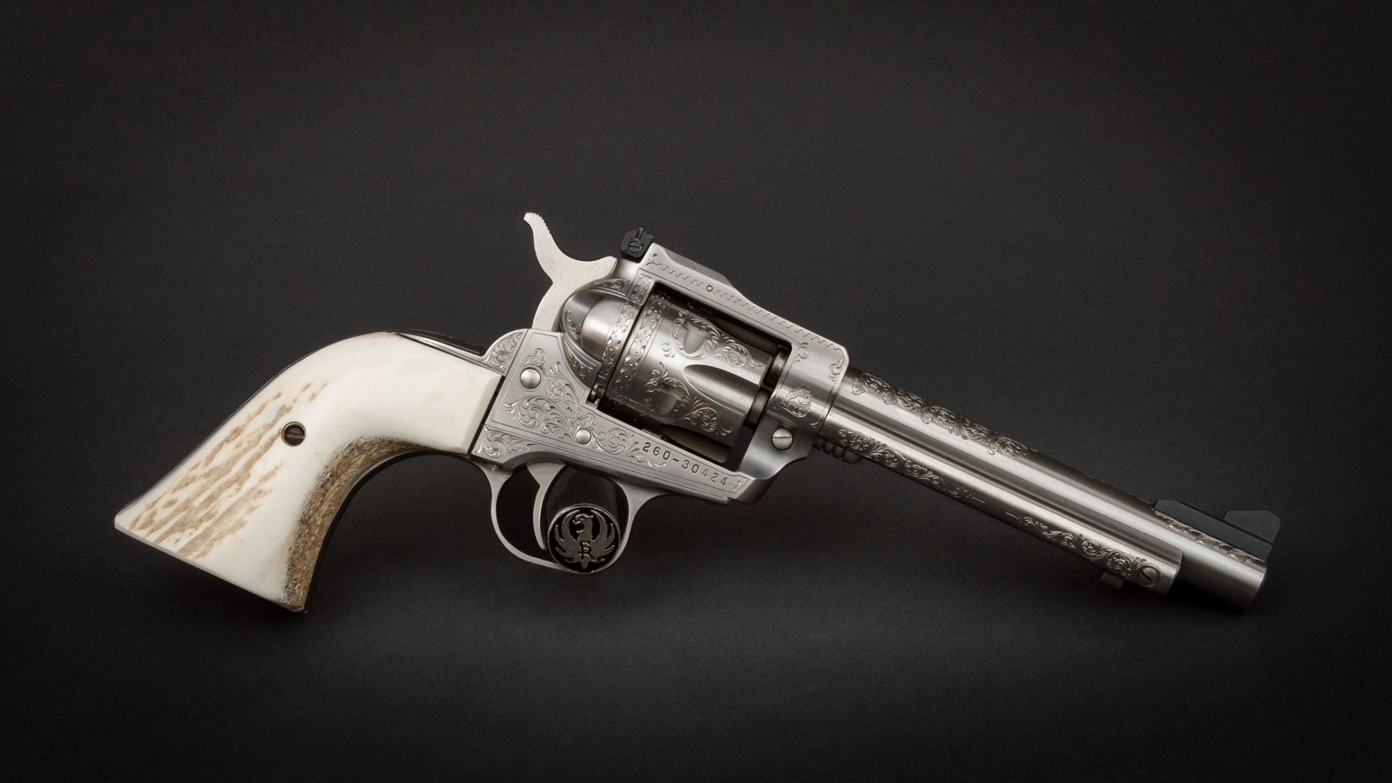 Stainless Ruger Single Six engraved by Robert Kain